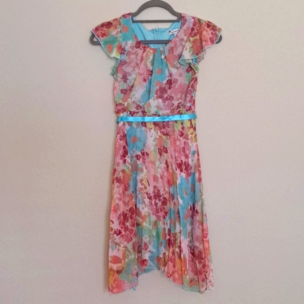 SPEECHLESS Floral Pleated Flutter Sleeve Big Girls Dress size 14
